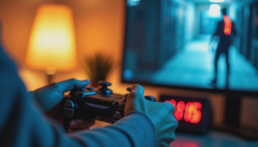 Hands holding a controller while playing Dead Space at night, with the game's iconic HUD visible on screen.