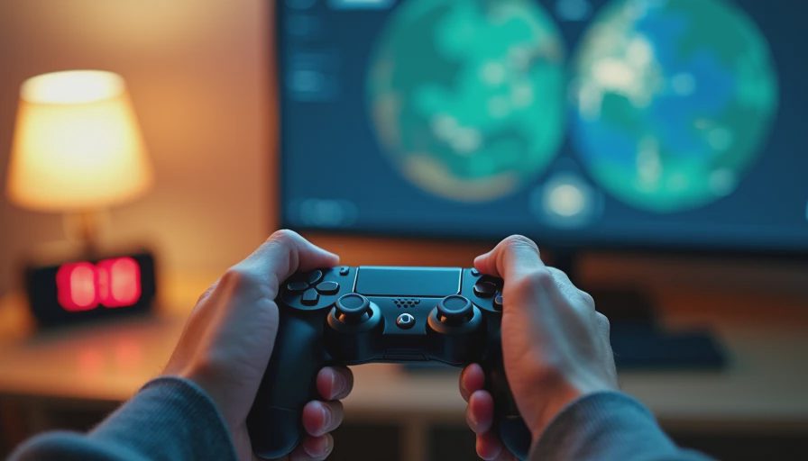 Hands holding a controller while comparing two open-world maps.

